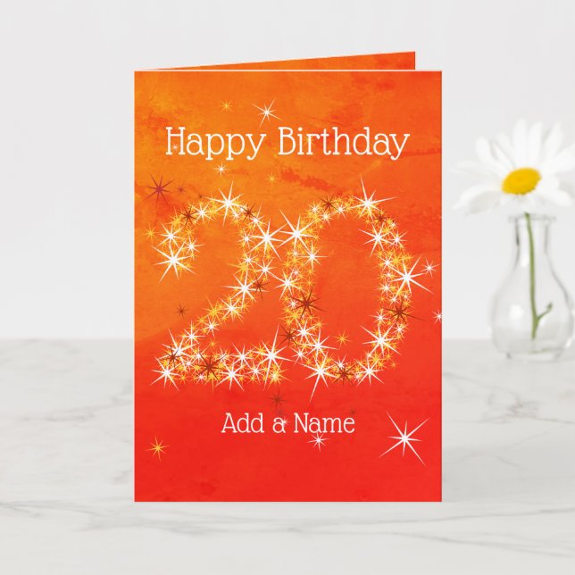 20th Birthday - Star Number Red Orange Glow Age 20 Card (Small Plant)