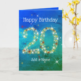 20th Birthday - Star Numbers - Blue Green - Age 20 Card