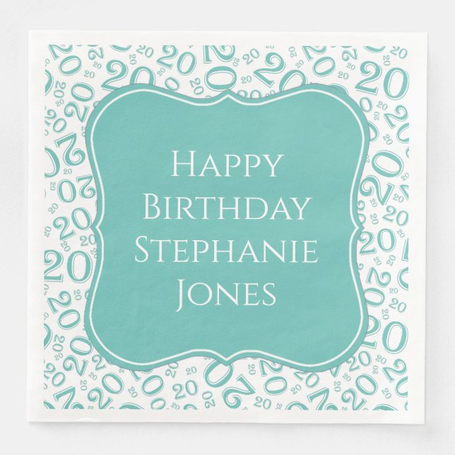 20th Birthday Teal/White Bracket Number Pattern Napkin (Front)