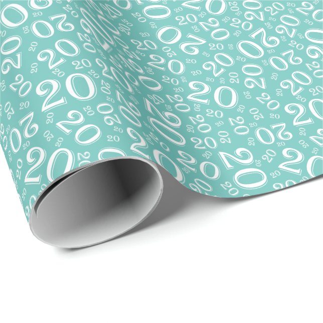 20th Birthday Teal/White Random Number Pattern 20 Wrapping Paper (Roll Corner)