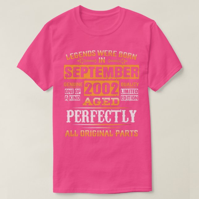 20th Birthday Tee Legends Born In September 2002 2 (Design Front)