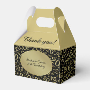 20th Birthday Thank You Number Pattern Gold/Black Favour Box