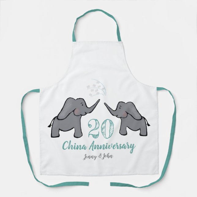 20th china wedding anniversary cute elephant apron (Front)