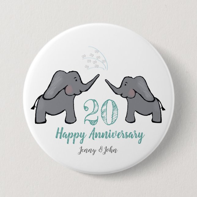 20th china wedding anniversary elephant 7.5 cm round badge (Front)