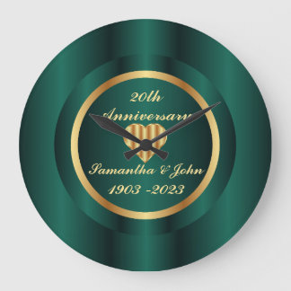20th Emerald Green And Gold Wedding Anniversary Large Clock