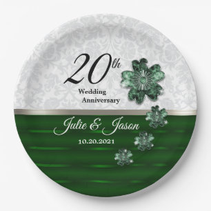 20th Emerald Jewel Wedding Anniversary Design Paper Plate
