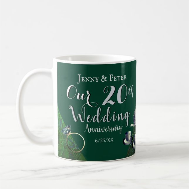 20th Emerald Porcelain Wedding Anniversary Coffee Coffee Mug (Left)