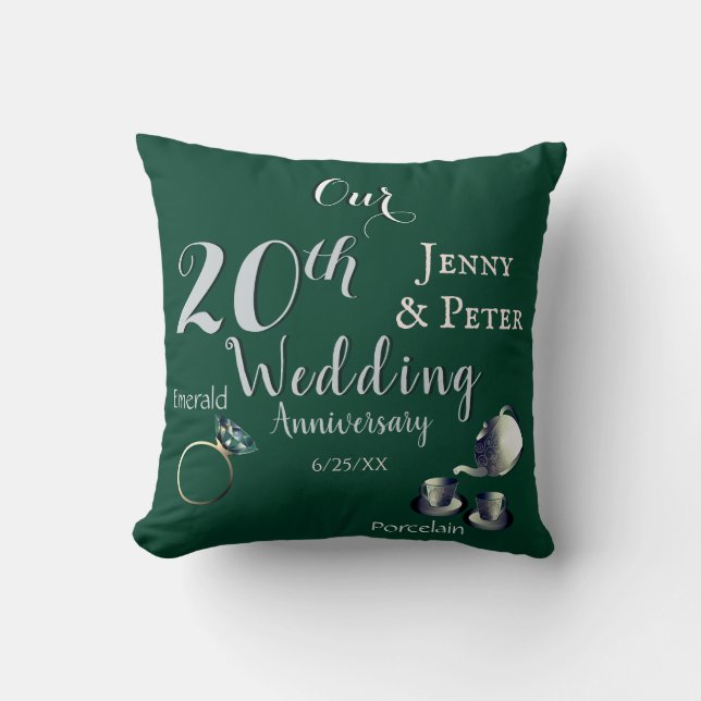 20th Emerald Porcelain Wedding Anniversary Cushion (Front)