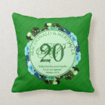 20th EMERALD Wedding Anniversary | Christian Cushion<br><div class="desc">Pretty, floral 20TH EMERALD WEDDING ANNIVERSARY Throw Pillow, including an array of blue and green coloured flowers and 20 in decorative EMERALD GREEN typography in a centre circle. There is curved placeholder text at the top, and underneath there is a Christian Bible verse from Matthew 19:6 - WHAT GOD PUTS...</div>