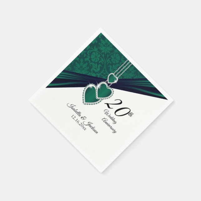 20th Emerald Wedding Anniversary Napkin (Corner)