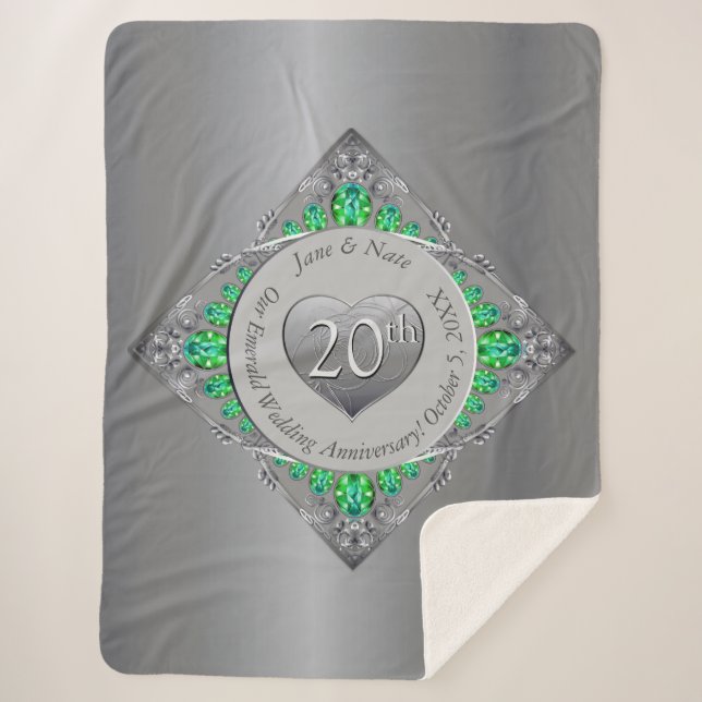 20th Emerald Wedding Anniversary Sherpa Blanket (Front)