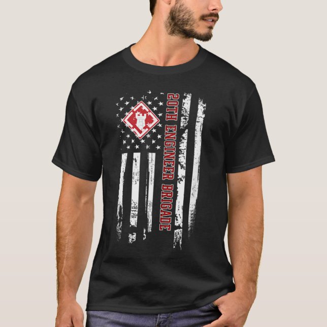 20th Engineer Brigade Veteran USA Flag Veterans Da T-Shirt (Front)