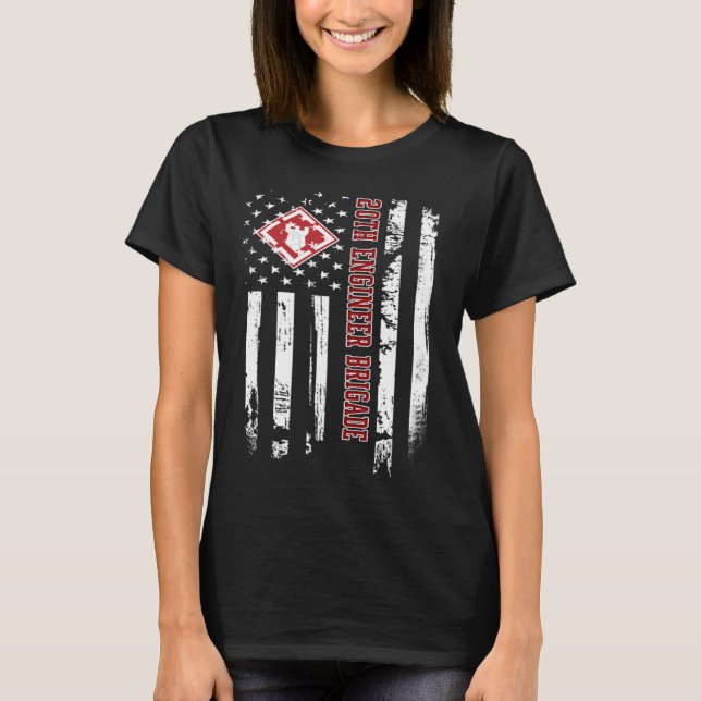 20th Engineer Brigade Veteran USA Flag Veterans Da T-Shirt (Front)
