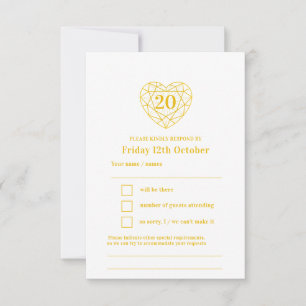 20th gold heart anniversary reply RSVP Card