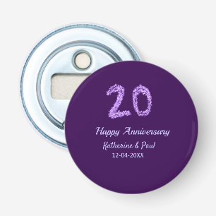 20th happy anniversary add couple name date purple bottle opener