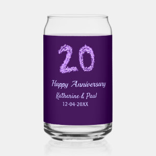 20th happy anniversary add couple name date purple can glass