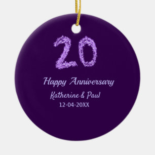 20th happy anniversary add couple name date purple ceramic tree decoration