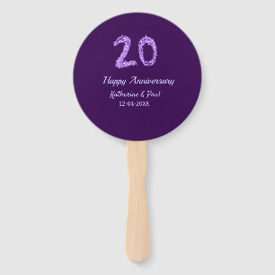20th happy anniversary add couple name date purple hand fan