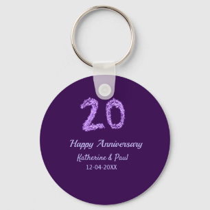 20th happy anniversary add couple name date purple key ring