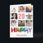 20th Happy Birthday Photo Collage Modern Pink Card<br><div class="desc">20th Happy Birthday Photo Collage Modern Pink Card with personalised name. For further customisation,  please click the "Customise it" button and use our design tool to modify this template.</div>