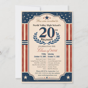 20th High School Class Reunion Americana Red White Invitation