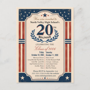 20th High School Class Reunion Americana Red White Postcard