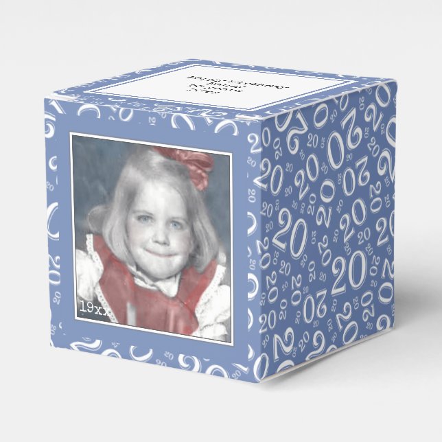 20th Photo Keepsake - Blue/White  Number Pattern Favour Box (Front Side)