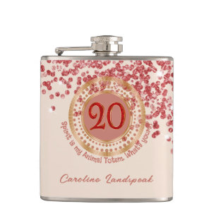 20th Ruby Red Glitter Birthday Funny Quote  Hip Flask