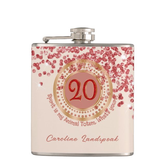 20th Ruby Red Glitter Birthday Funny Quote  Hip Flask (Front)
