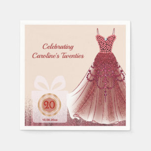 20th Ruby Red Glitter Birthday Luxury Napkin