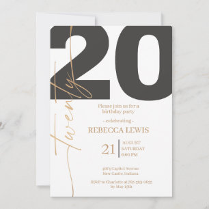 20th Twentieth Birthday Modern Twenty Party  Invitation