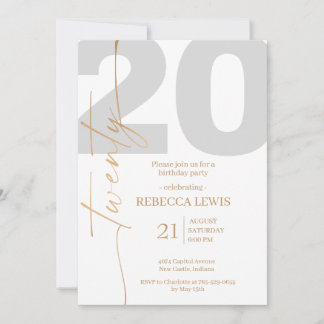 20th Twentieth Birthday Modern Twenty Party  Invitation