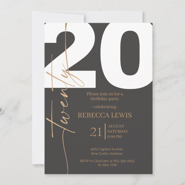 20th Twentieth Birthday Modern Twenty Party  Invitation (Front)