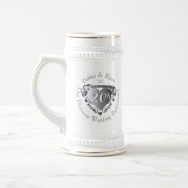 20th Wedding Anniversary 3D Heart Emblem Beer Stein (Left)