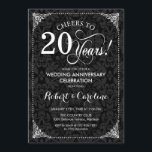20th Wedding Anniversary - Black White Damask Invitation<br><div class="desc">Golden 20th Wedding Anniversary Invitation.
Elegant vintage black and white design with damask pattern. Features script font. Cheers to 20 years! Can be personalised into any year of marriage! Message me if you need further customisation.</div>