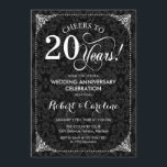 20th Wedding Anniversary - Black White Damask Invitation<br><div class="desc">Golden 20th Wedding Anniversary Invitation.
Elegant vintage black and white design with damask pattern. Features script font. Cheers to 20 years! Can be personalised into any year of marriage! Message me if you need further customisation.</div>