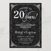 20th Wedding Anniversary - Black White Damask