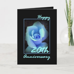 20th Wedding Anniversary Card with Blue Rosebud