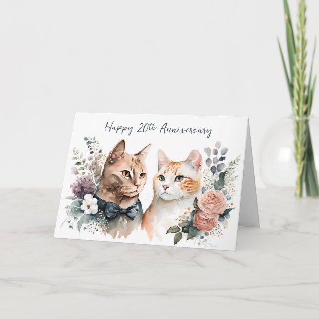 20th Wedding Anniversary Cats   Card (Front)