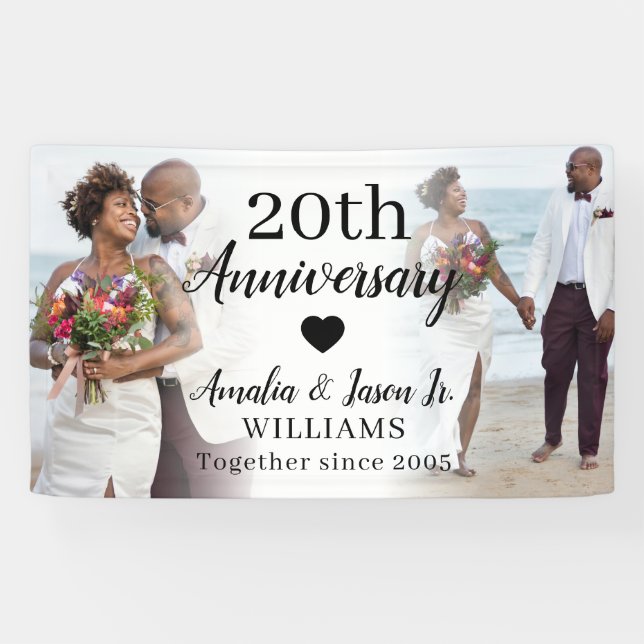 20th Wedding Anniversary Custom 2 Photo Collage Banner (Horizontal)