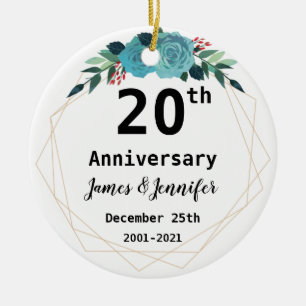 20th Wedding Anniversary Custom Names and Year  Ceramic Tree Decoration