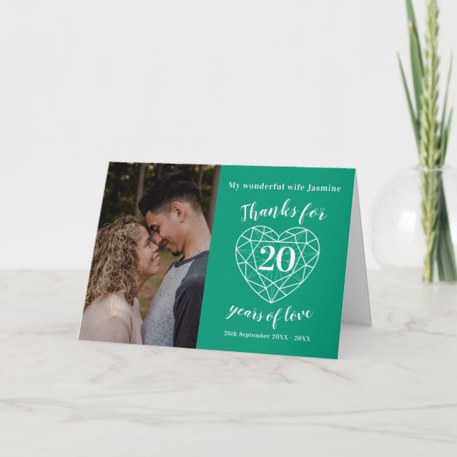 20th Wedding Anniversary emerald green heart Card (Front)