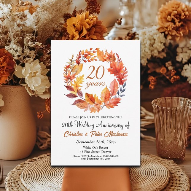 20th Wedding Anniversary Fall Floral Garland Invitation (Creator Uploaded)