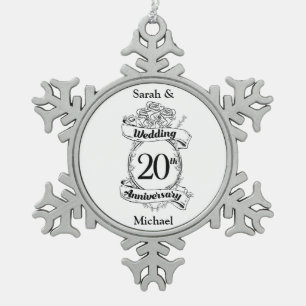 20th Wedding Anniversary Flowers Snowflake Pewter Christmas Ornament