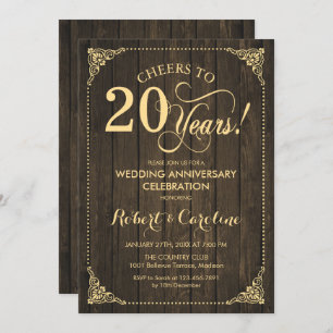 20th Wedding Anniversary - Gold Wood Invitation