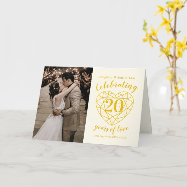 20th Wedding Anniversary golden diamond heart Card (Yellow Flower)