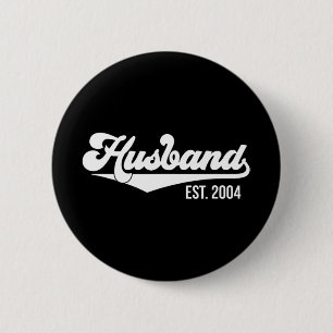 20th Wedding Anniversary Husband Est 2004 T-shirt. 6 Cm Round Badge