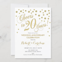 20th Wedding Anniversary Invitation - Gold & White