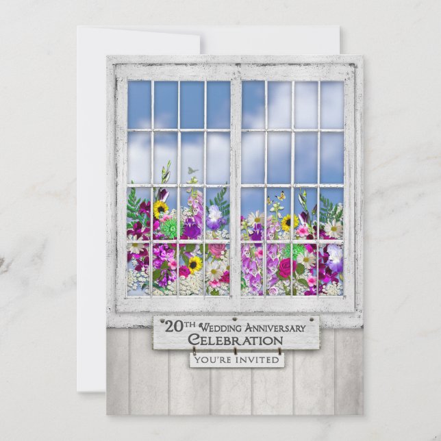 20th Wedding Anniversary INVITATION, Rustic Window Invitation (Front)