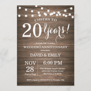 20th Wedding Anniversary Invitation Rustic Wood